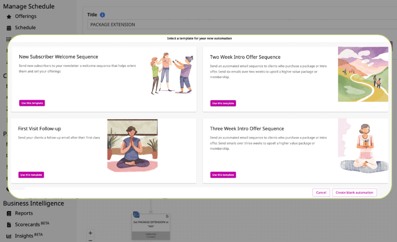 built-in marketing software on the backend featuring the automation templates